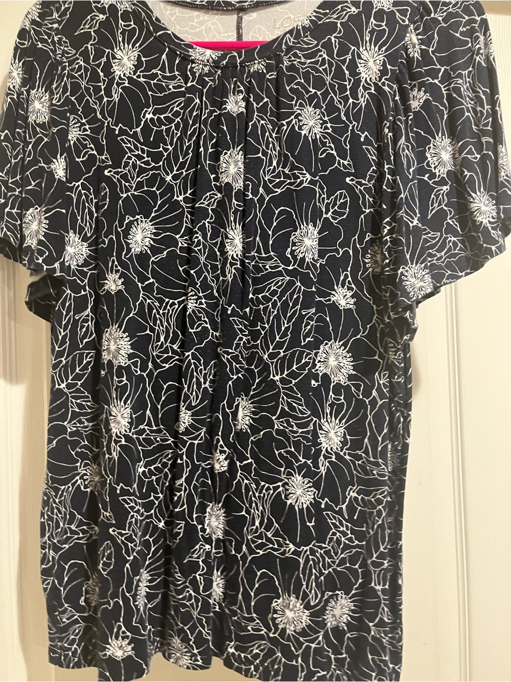 Navy Floral Short Sleeve Blouse